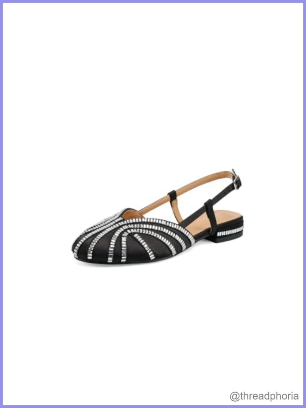 Rhinestone Slingback Flats Adjustable Buckle Strap Black Satin Round Toe Dress